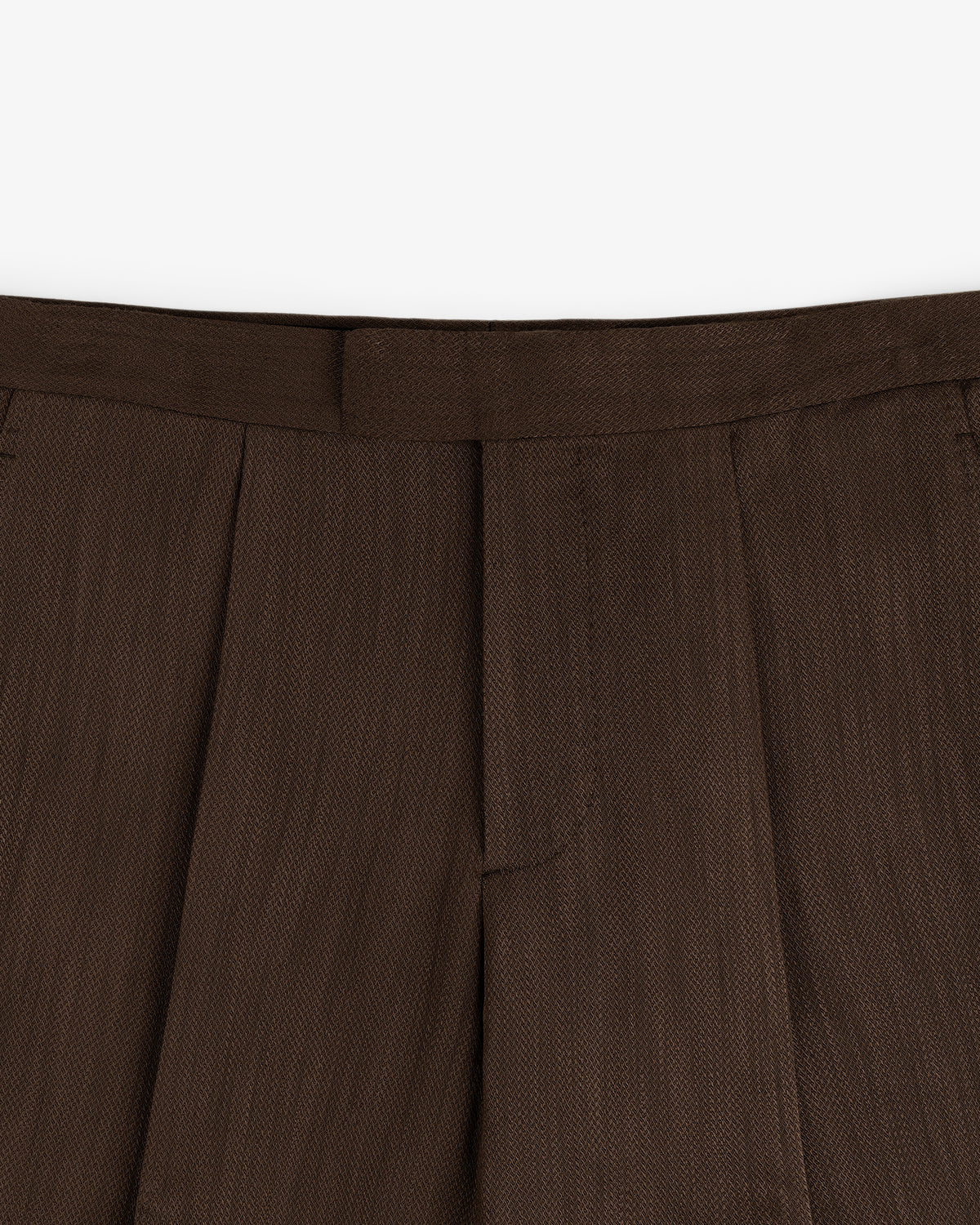 Close-up of Linen Blend Suit Trouser with waistband and belt loops, shown against a white background.