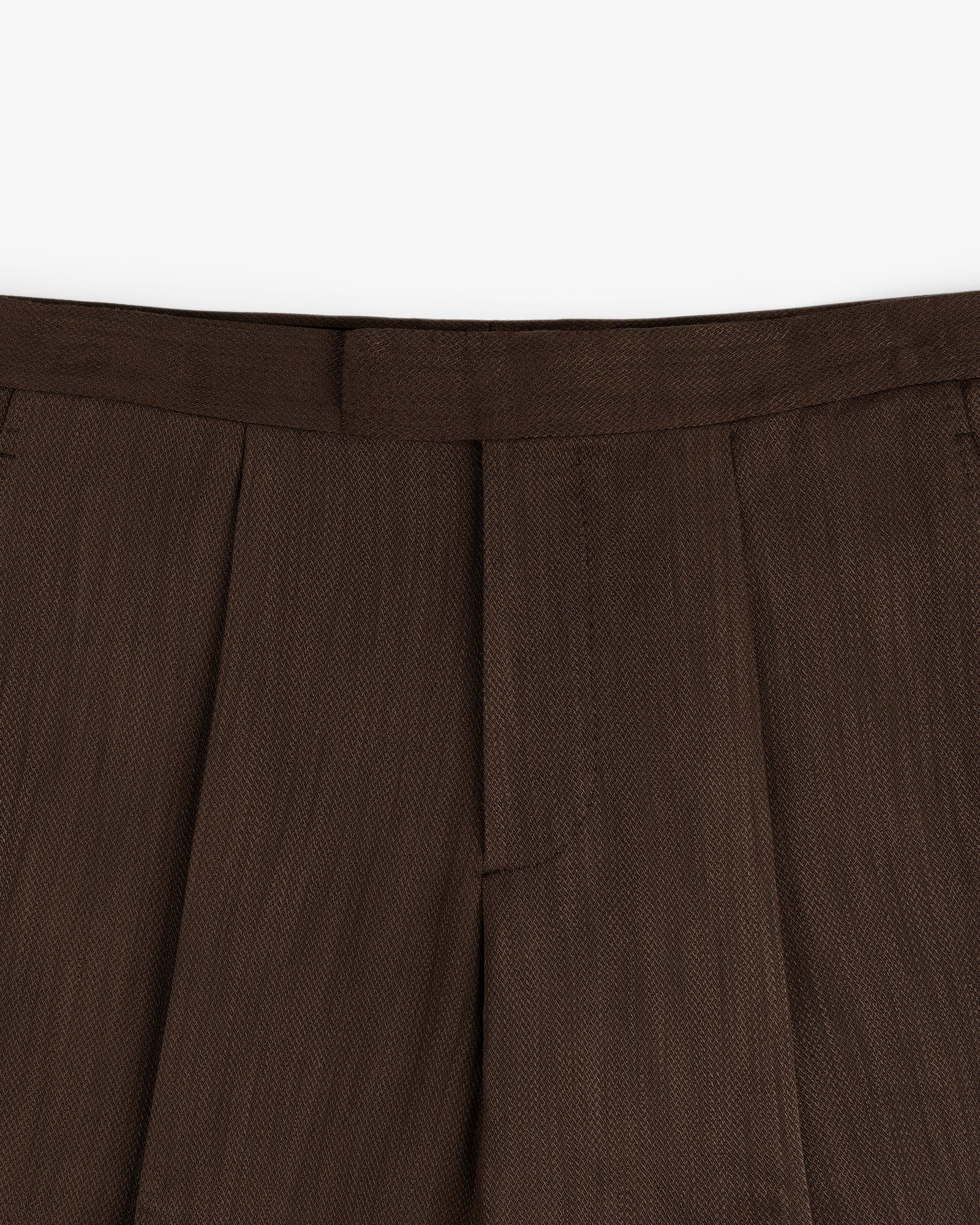 Close-up of Linen Blend Suit Trouser with waistband and belt loops, shown against a white background.