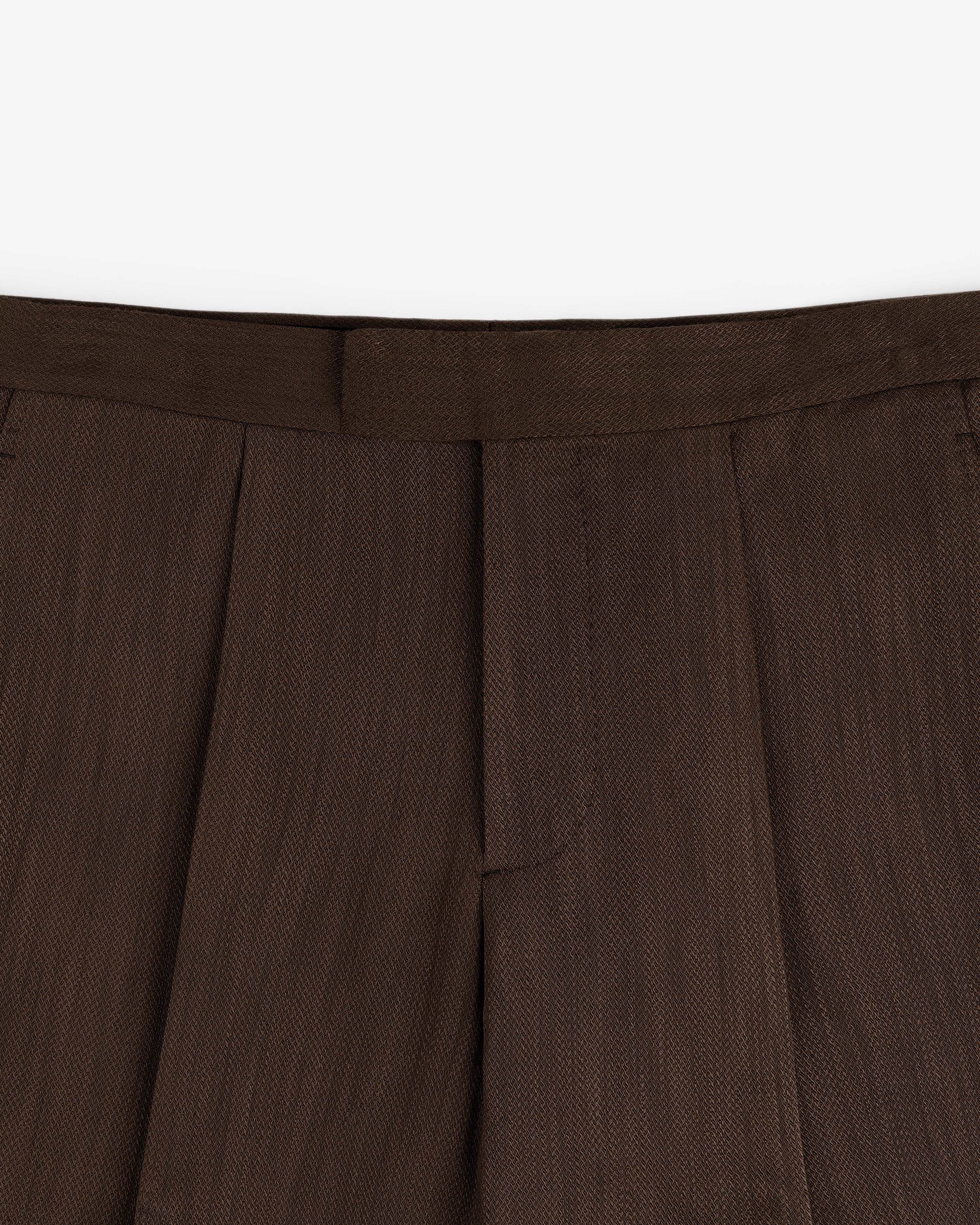 Close-up of Linen Blend Suit Trouser with waistband and belt loops, shown against a white background.