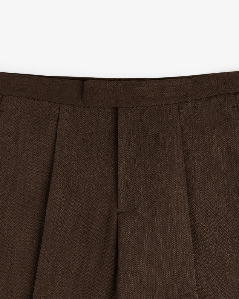 Close-up of Linen Blend Suit Trouser with waistband and belt loops, shown against a white background.