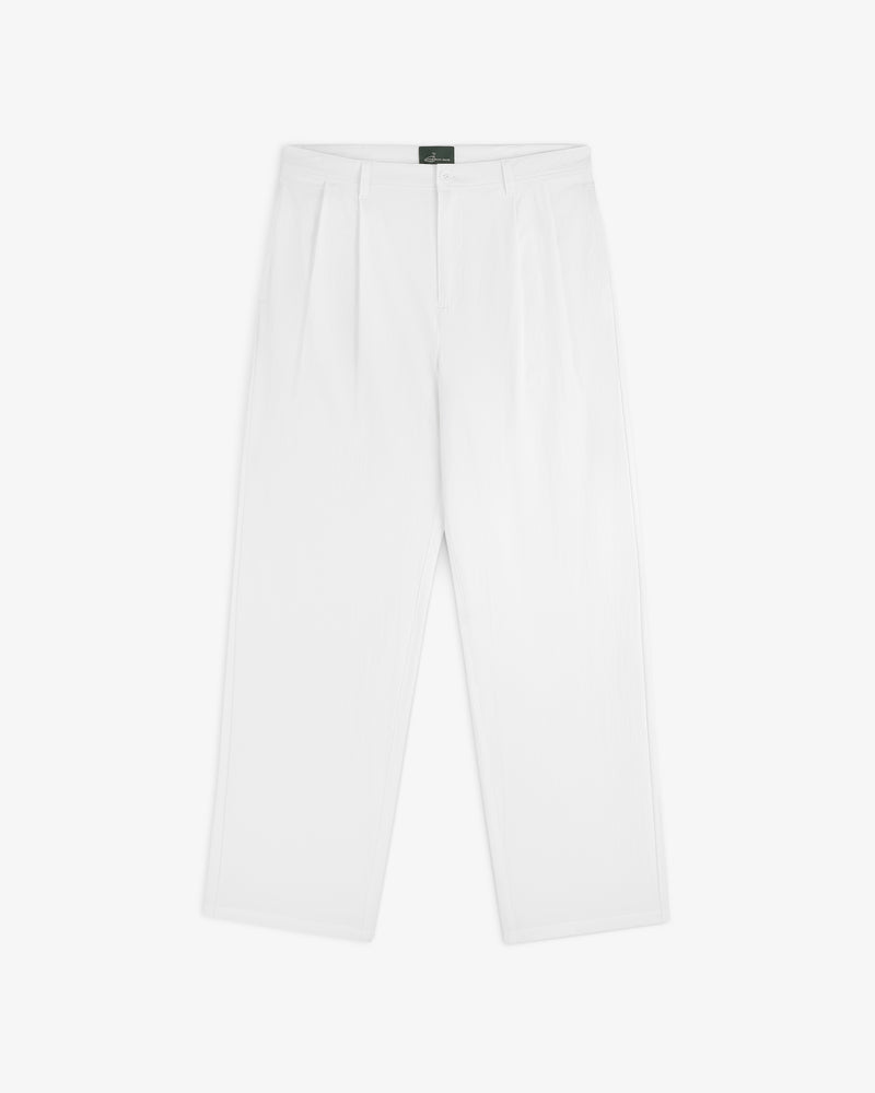 ALD Golf Cordura Double Pleated Pant in white, high-waisted with wide legs and front pleats, shown flat on white.