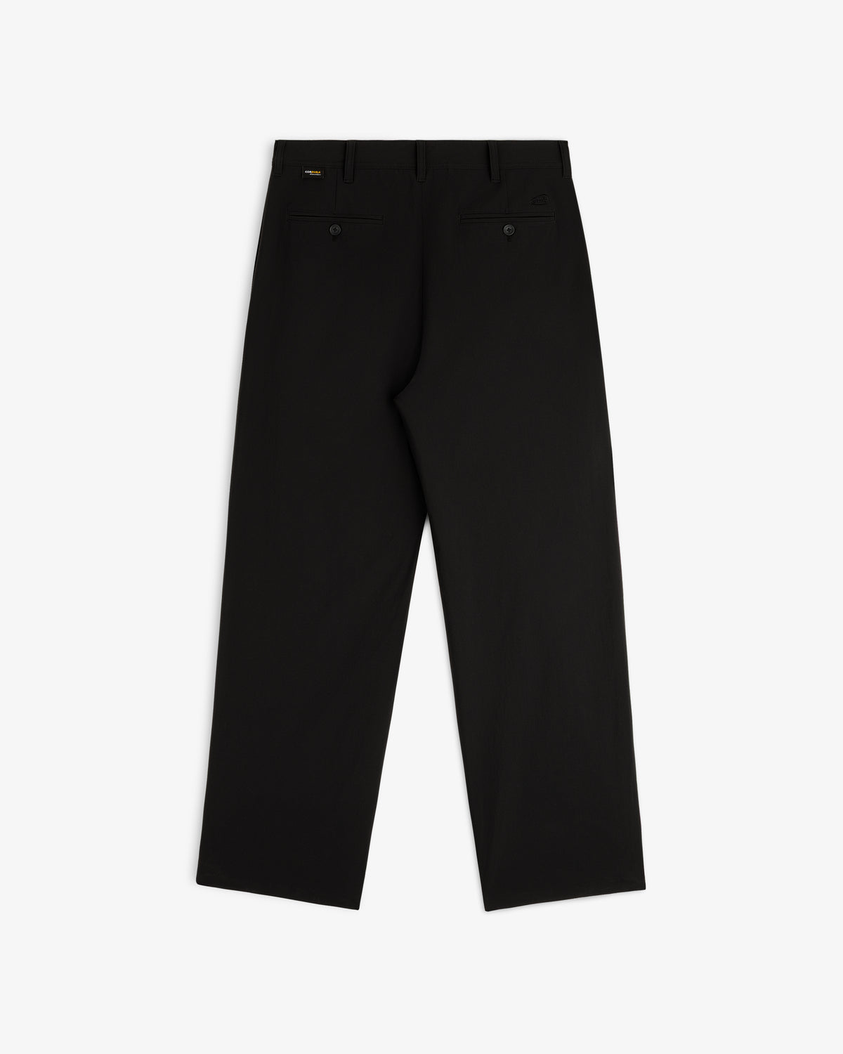 ALD Golf Cordura Double Pleated Pant shown flat from the back with two buttoned pockets and belt loops.