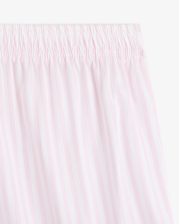 Close-up of the Striped Boxer Short featuring light pink and white vertical stripes and an elastic waistband.