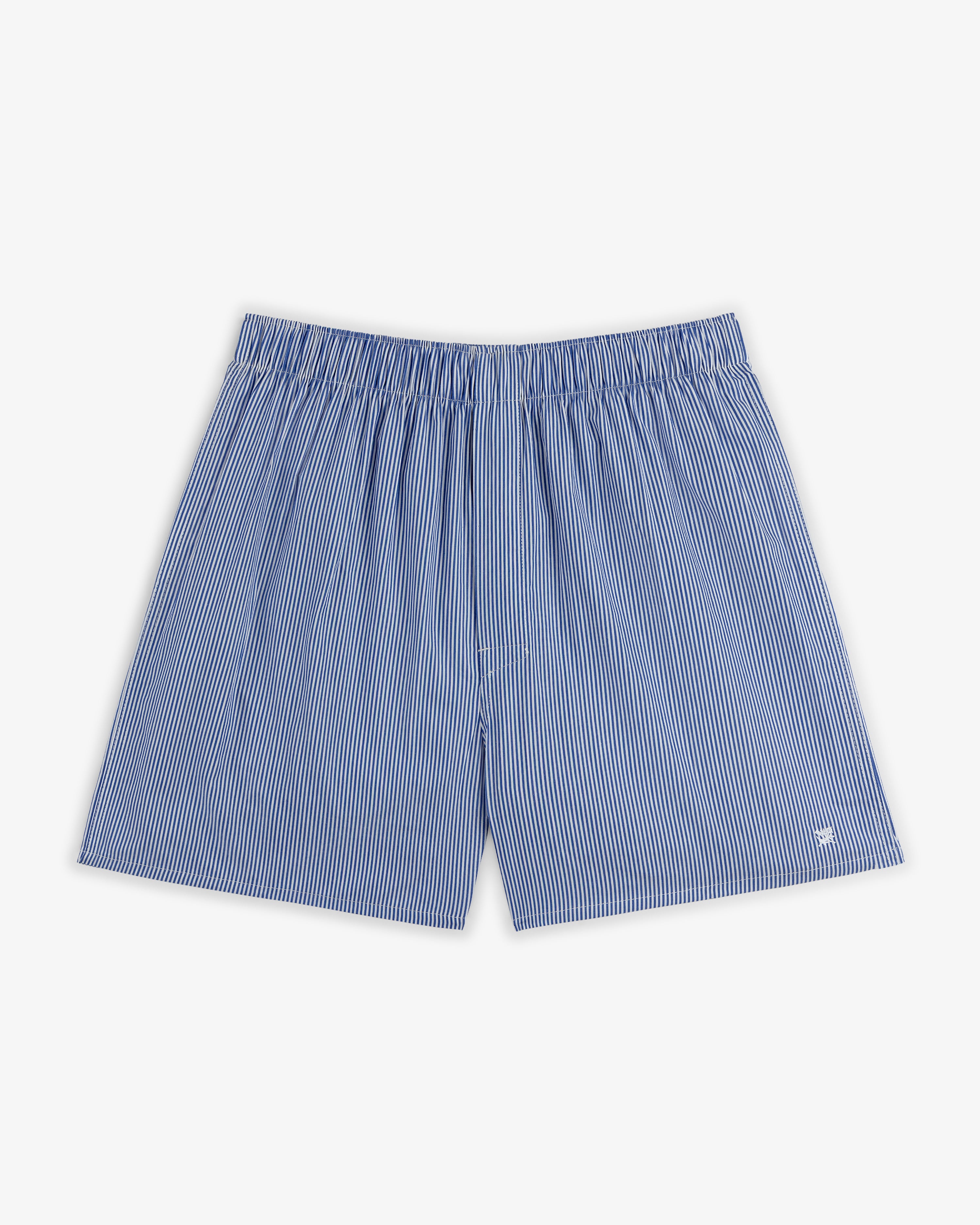 Boxer Short 2-Pack: blue and white pinstriped men's boxers with elastic waistband, shown on a white background.