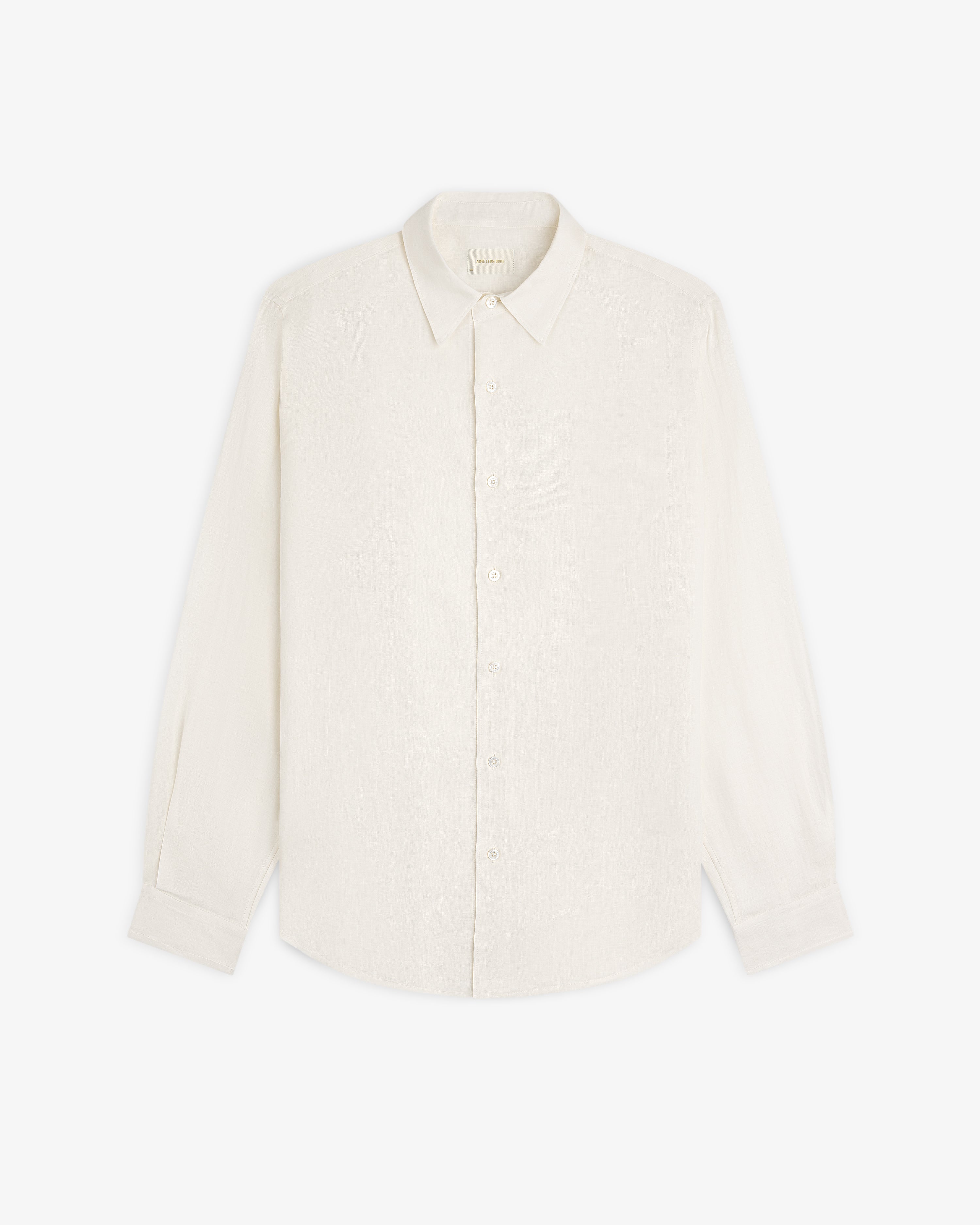 Long-Sleeve Linen Shirt with a pointed collar, displayed on a plain white background.