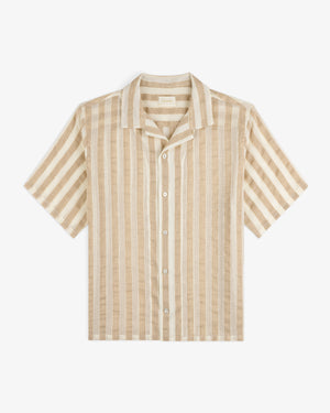 Linen Blend Striped Camp Shirt