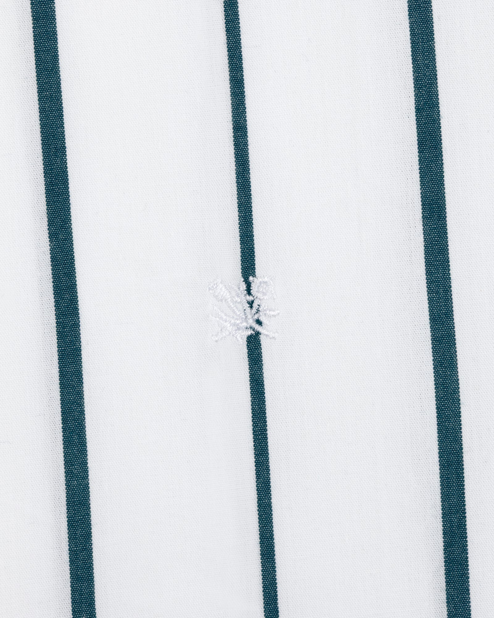 Cropped Poplin Leisure Shirt in white with dark vertical stripes and a small white embroidered center design.