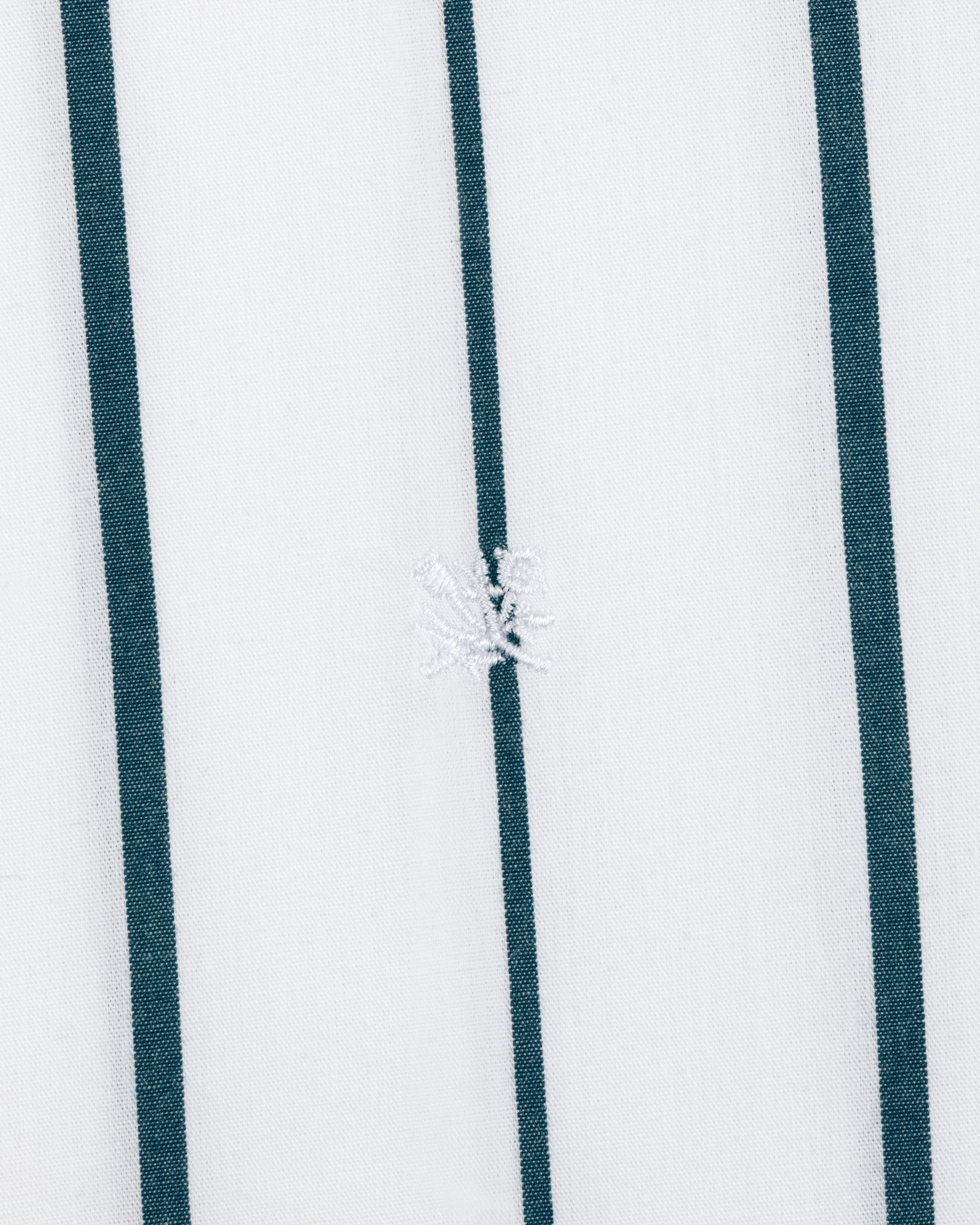 Cropped Poplin Leisure Shirt in white with dark vertical stripes and a small white embroidered center design.