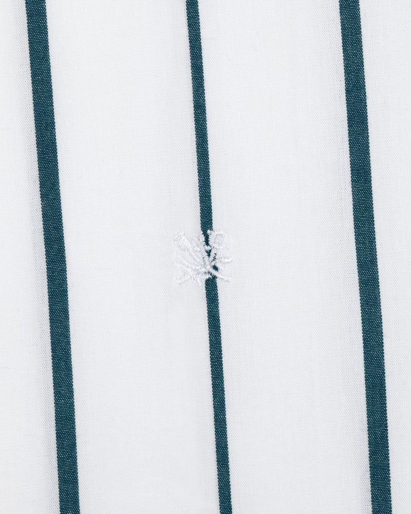 Cropped Poplin Leisure Shirt in white with dark vertical stripes and a small white embroidered center design.