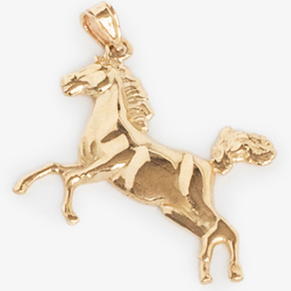 14Kt Gold Horse Pendant, rearing design, displayed on a plain white background.