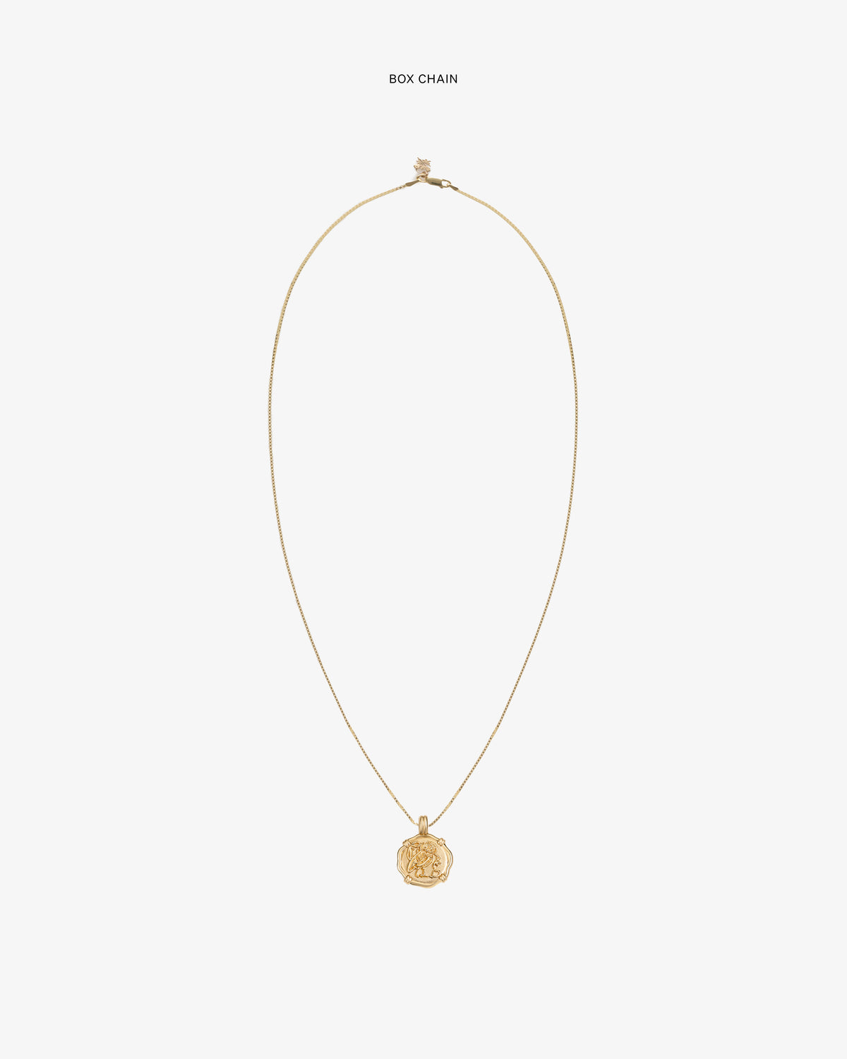 14Kt Gold Coin Pendant on a thin gold box chain, shown against a plain white background.