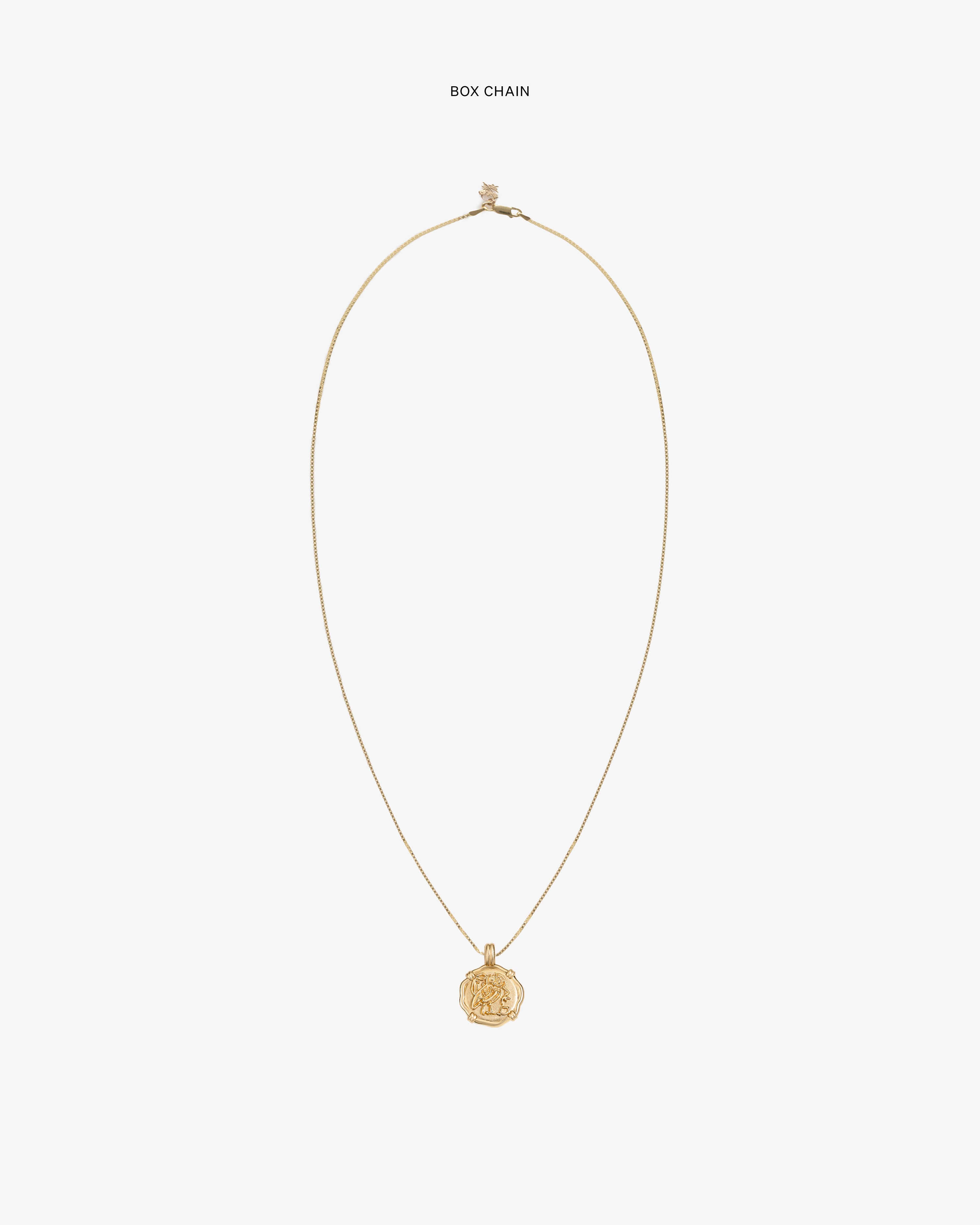 14Kt Gold Coin Pendant on a thin gold box chain, shown against a plain white background.