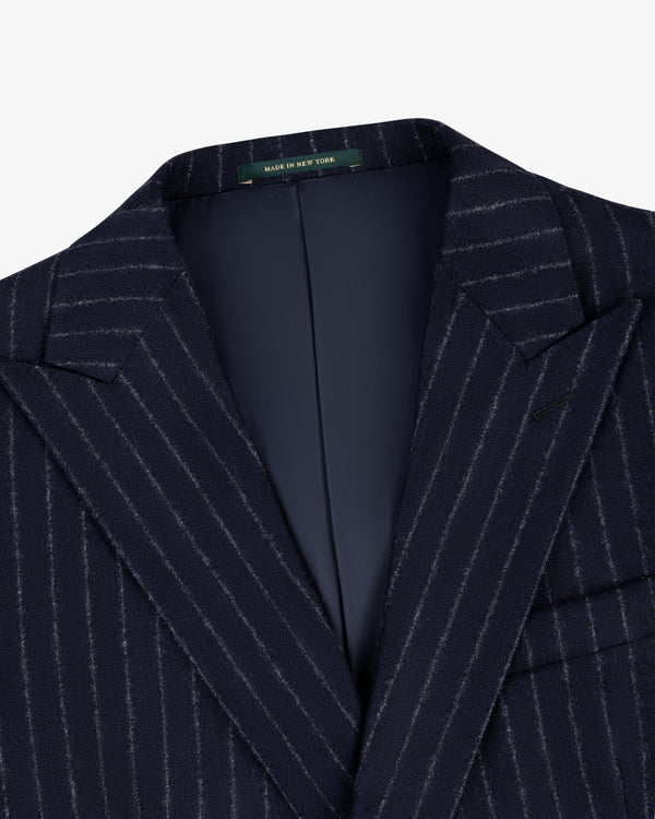 Double-Breasted Pinstripe Wool Suit Jacket