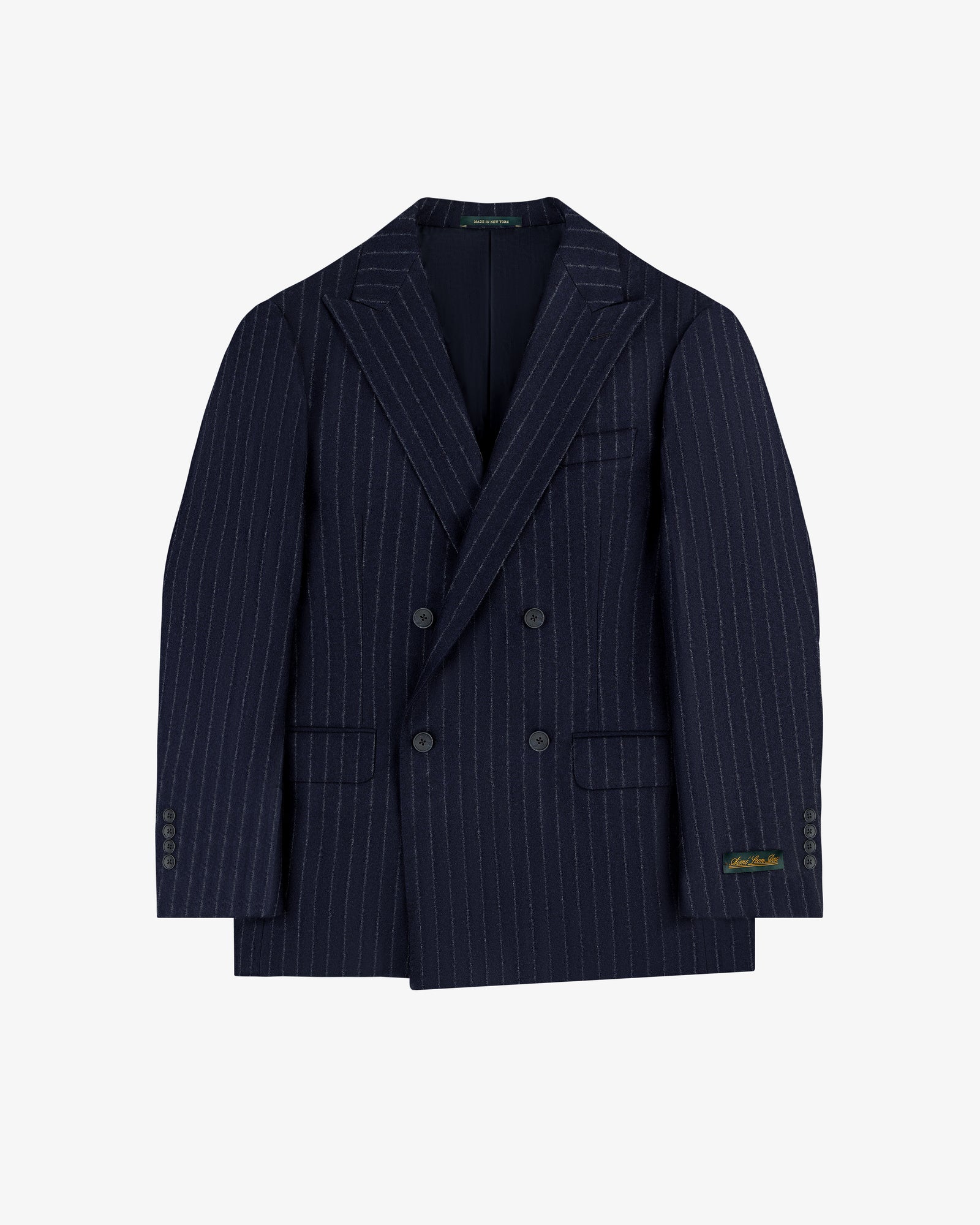 Double-Breasted Pinstripe Wool Suit Jacket