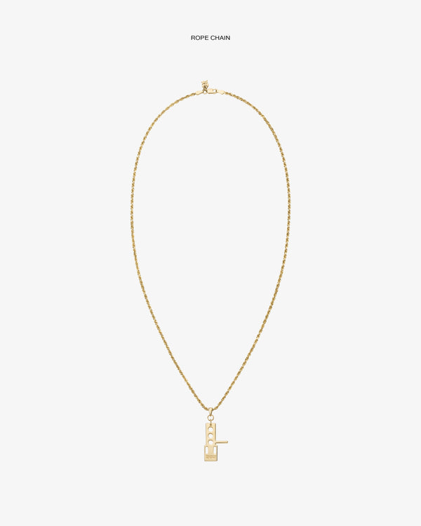 ALD / Technics 14Kt Gold Pendant rope chain necklace shown on a plain white background.