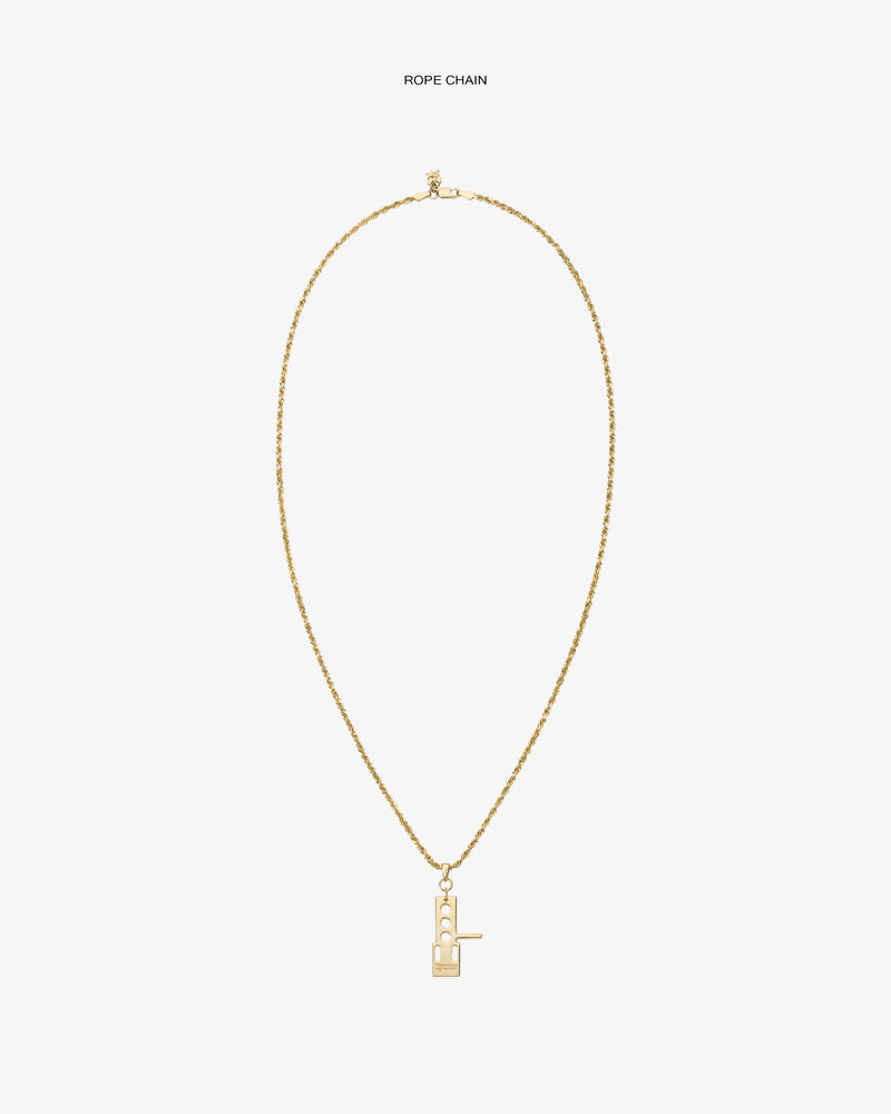 ALD / Technics 14Kt Gold Pendant rope chain necklace shown on a plain white background.