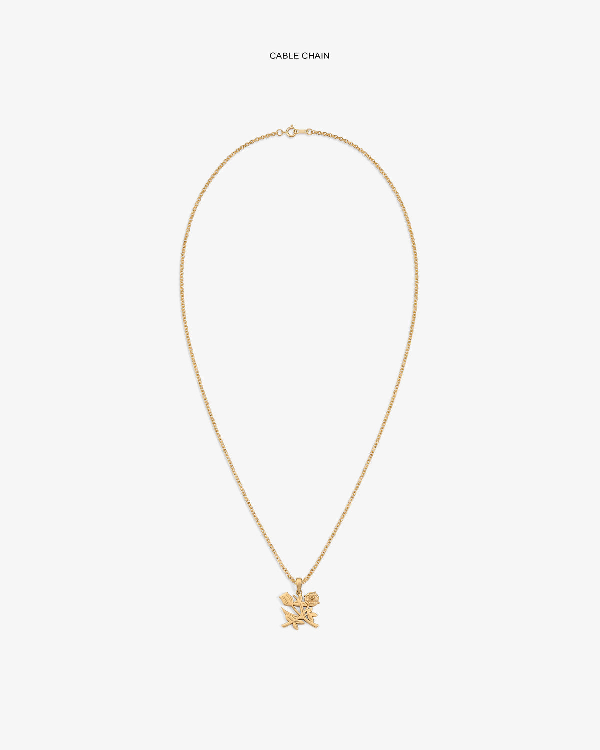 14Kt Gold Pendant necklace with leaf and rose design, shown on a white background.