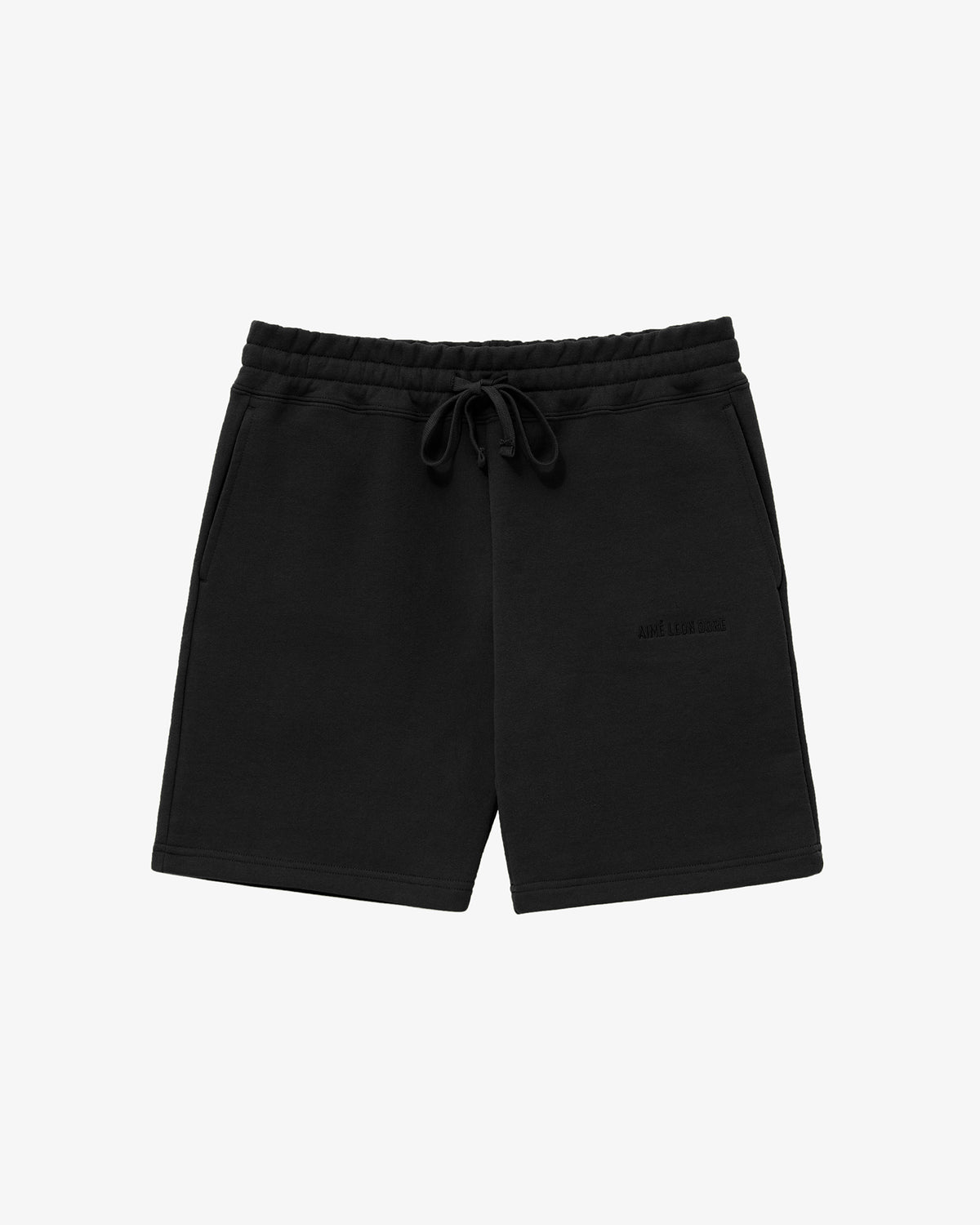 Tonal Logo Sweatshorts with side pockets, elastic waistband, and subtle logo text, shown on a white background.